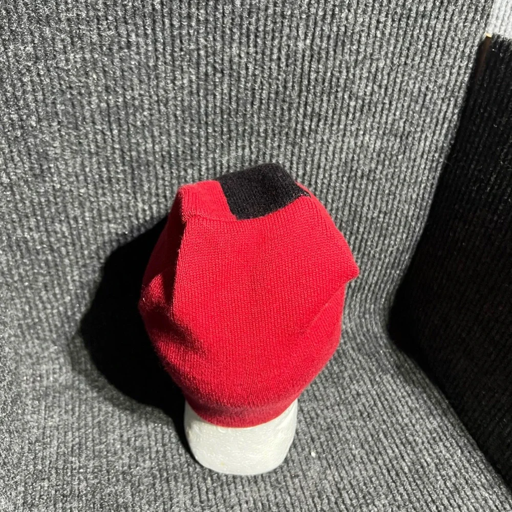 Vintage Polo Sport Beanie Mens OS Red Black Wool Crest Knit Hat 90s Ralph Lauren